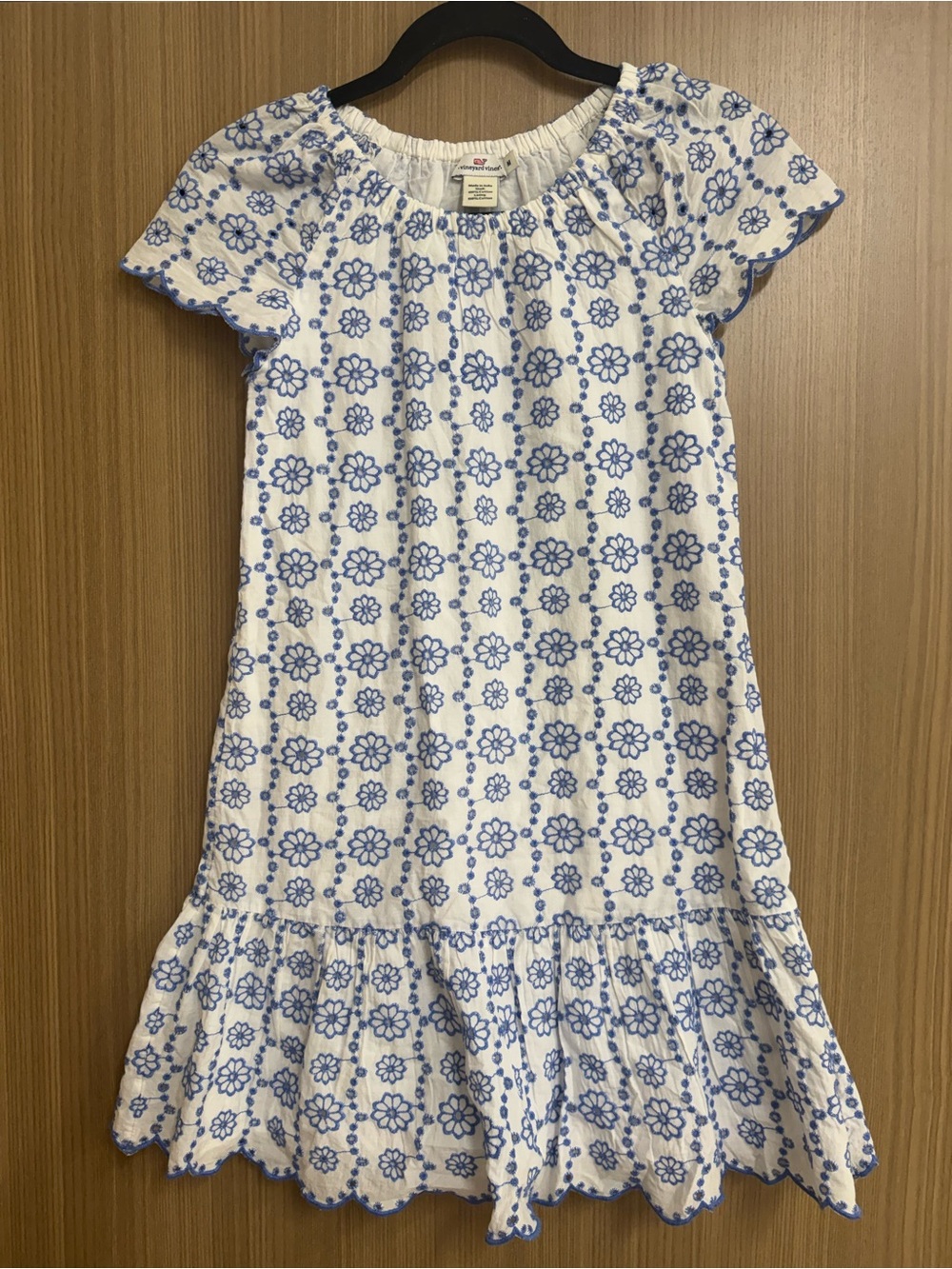 Vineyard Vines Girls White and Blue Floral Cotton Eyelet Sundress